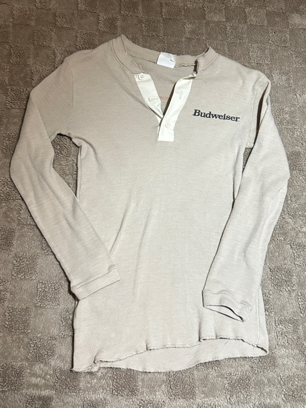 Vintage Budweiser Thermal Henley Shirt | Caldwell Knit | Made in Canada | Size L